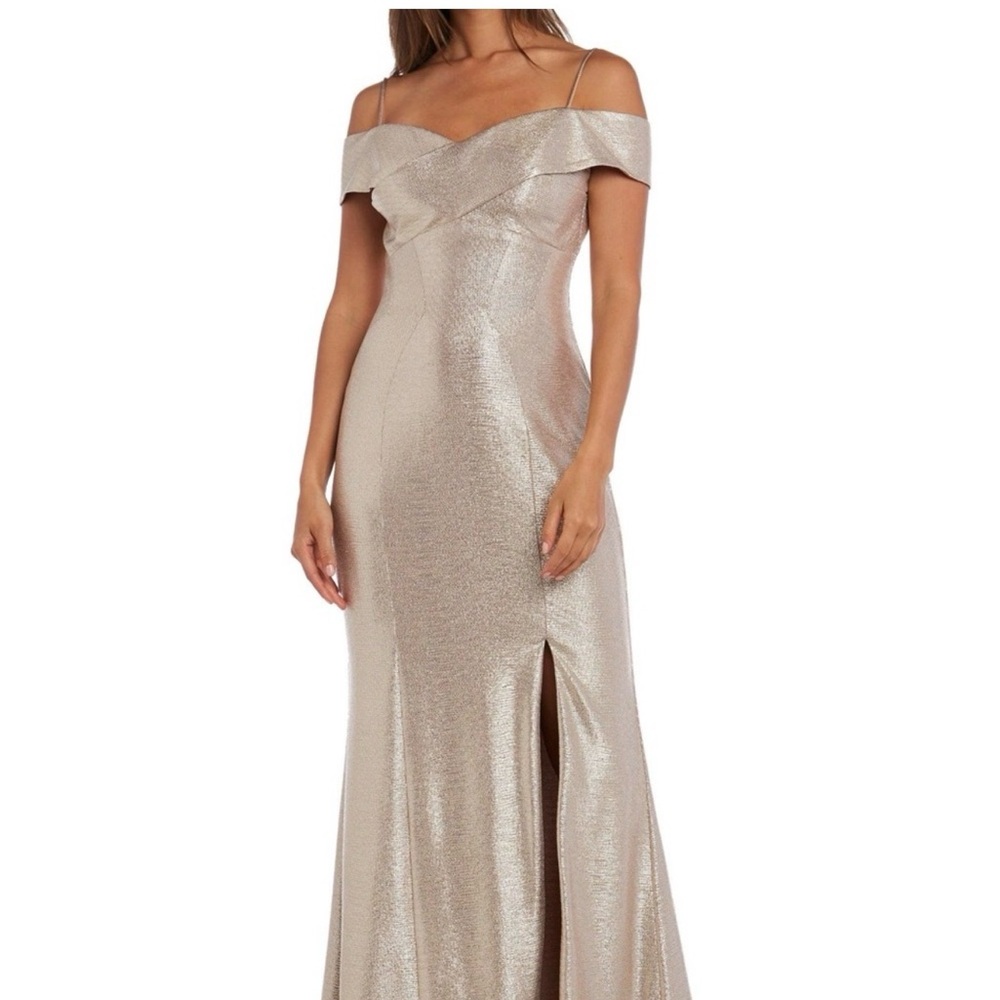R&M Richards Strapless Metallic Gown